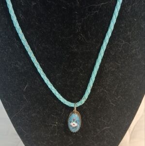 Turquoise Braided Necklace with Floral Pendant